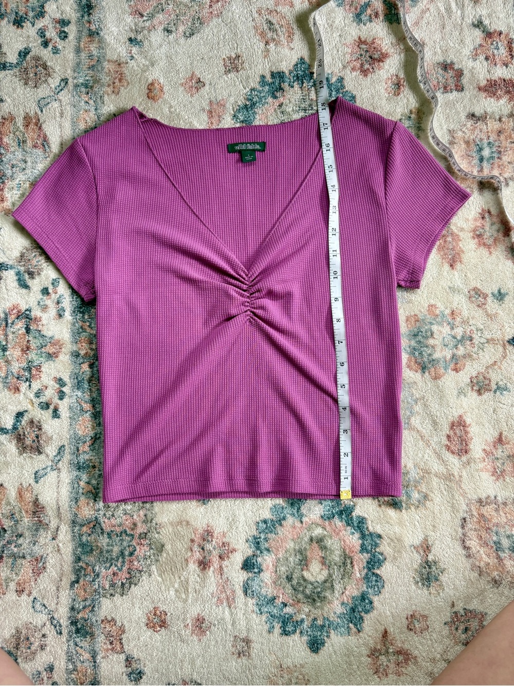 wild fable Mauve-Purple Ruched V-Neck Crop Top